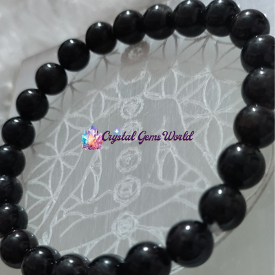 Crystal Gold Black Obsidian Round Beads Stretch Bracelet 8mm