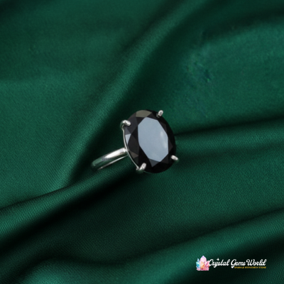 Crystal Black Tourmaline Adjustable Ring in Silver-1