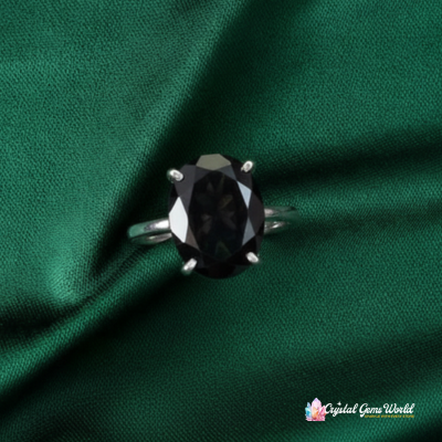 Crystal Black Tourmaline Adjustable Ring in Silver