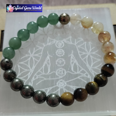 Crystal Grounding & Abundance Bracelet – Hematite, Tiger Eye, Aventurine & Quartz | Energy Protection & Healing