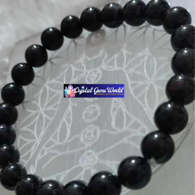 Crystal Gold Black Obsidian Round Beads Stretch Bracelet 8mm